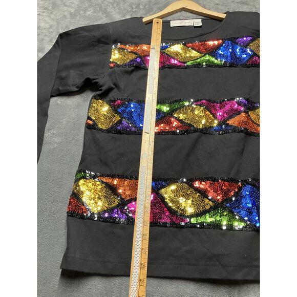 VTG Y2K Casual Corner Top Woman’s S Black Multicolor Sequins Colorblock Party - Picture 2 of 7